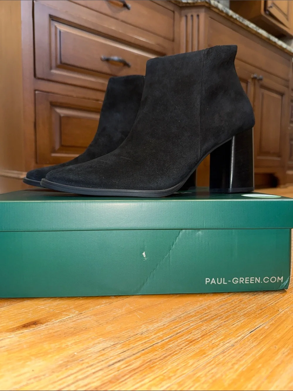 Paul Green Black Suede Block Heel Ankle Booties